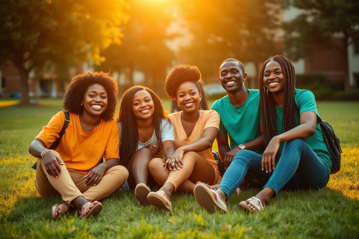 Nigerian university students relaxing together on campus